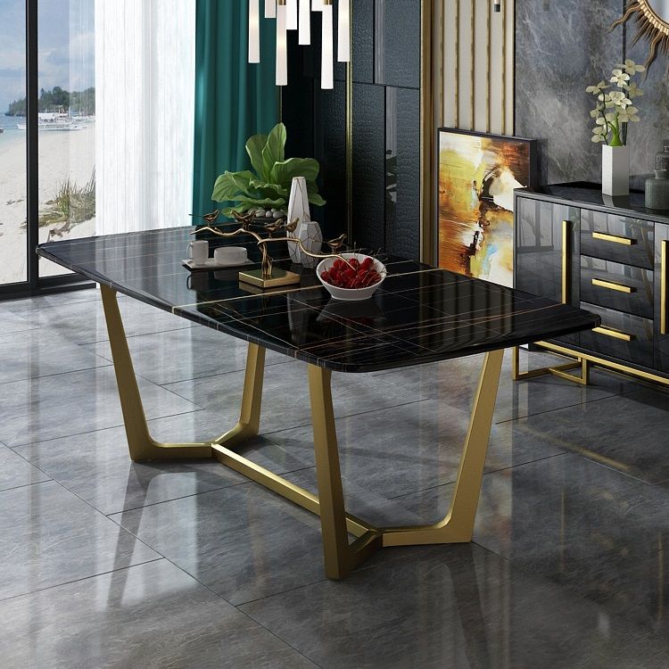 Traditional Luxury Rectangle Dining Room Table Sintered Stone Table with Trestle Base Clearhalo ' dining_table' 'Dining Tables & Seating' 'Dining Tables' 'furn' 'furn_dining_table' 'Furniture' 'furniture_dining_table' 'Kitchen & Dining Furniture' 'kitchen&dining_furn' 'kitchen' 'kitchen_dining_table' 1200x1200_a3348f12-3877-4239-b80b-1032e9a3a10a