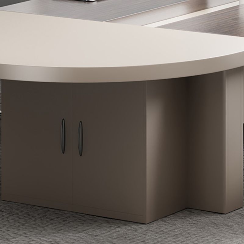 Modern Grey Writing Desk Office Oval Writing Desk with Hutch Clearhalo 'furn' 'furn_office_desk' 'Furniture' 'Office Desks' 'Office Furniture' 'office_desk' 1200x1200_a3361011-7b6f-48c9-98a1-c7bb9c47fd1f