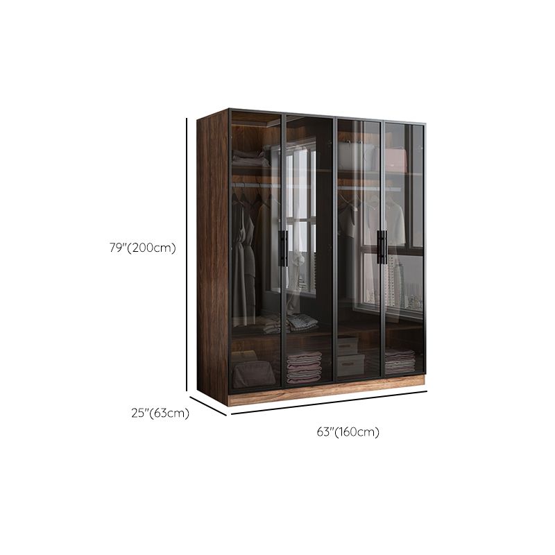 Modern Freestanding Wardrobe Armoire Tempered Glass Doors Wardrobe with Shelves