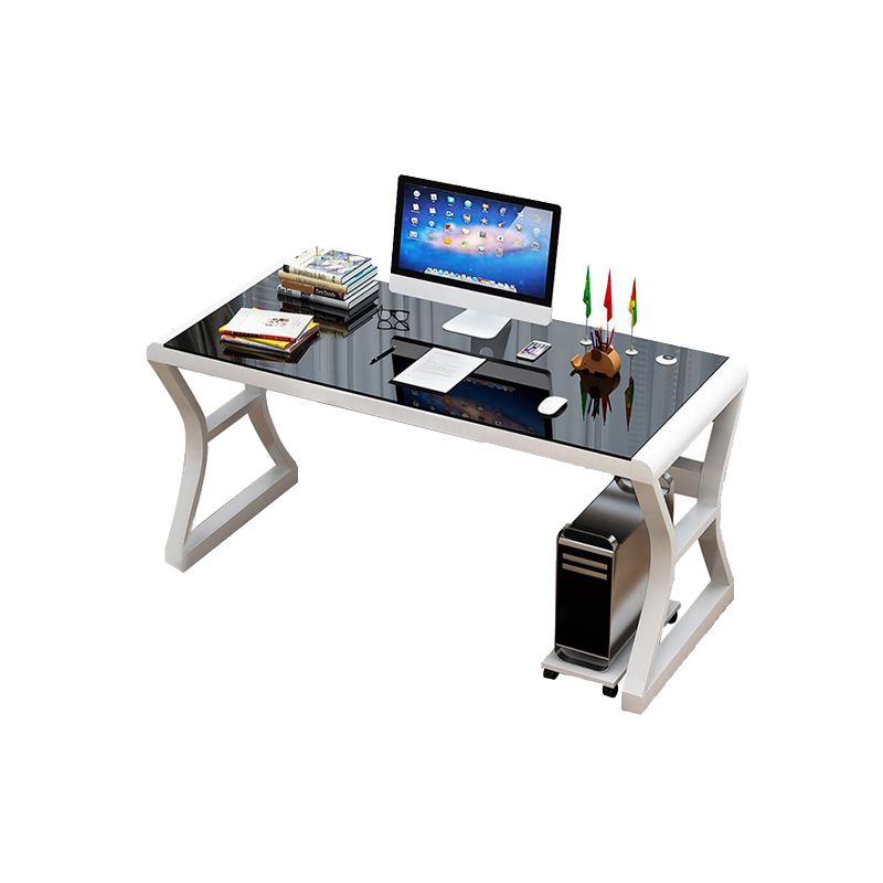 Toughened Glass Office Desk Rectangular Shape Computer Desk with 2-Legs for Home