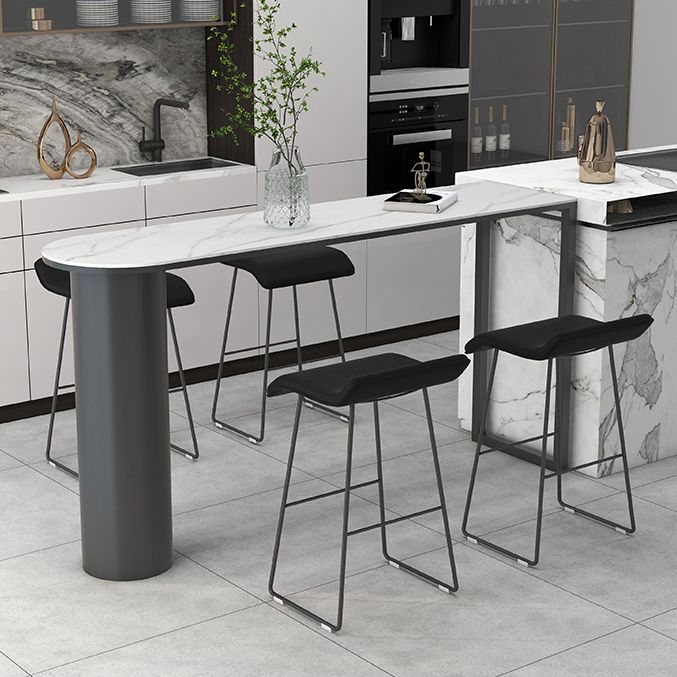 Modern Black Iron Bar Dining Table with White Stone Top Indoor Bistro Table Clearhalo 'Bar Furniture' 'Bar Tables' 'bar_tables' 'furn' 'furn_bar_tables' 'Furniture' 'furniture_bar_tables' 'Kitchen & Dining Furniture' 1200x1200_a33a0a7e-80eb-4d4a-8178-2bc4a89d4141