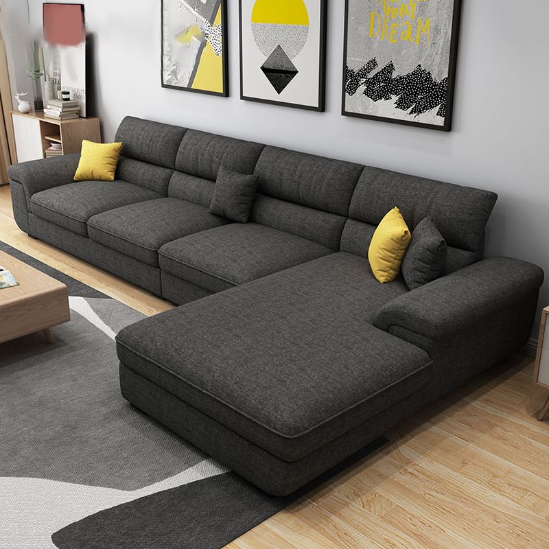 Contemporary Reversible Chaise Sofa with Pillows Flared Arm Sofa Clearhalo 'furn' 'furn_sectionals' 'Furniture' 'furniture_sectionals' 'kitchen' 'kitchen_sectionals' 'Living Room Furniture' 'Sectionals' 1200x1200_a33a4412-5d4d-438d-97f9-f4522dfcc75a