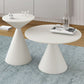 Moderne zwart/witte salontafel met ronde bovenkant, ijzeren voetstuk, cocktailtafel uit het midden van de eeuw