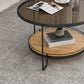 Table basse ronde en verre de 17,7 po de hauteur, table de cocktail à 3 pieds en fer avec étagère
