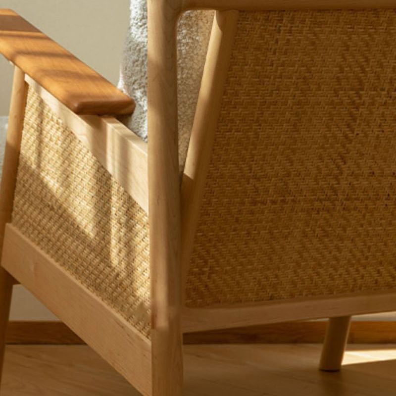 Nordic Style Wood Armrest with Pillow Back Wood Wood Color Arm Chair