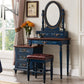 Victorian Wood Vanity e sgabello da toeletta con cassetti di stoccaggio