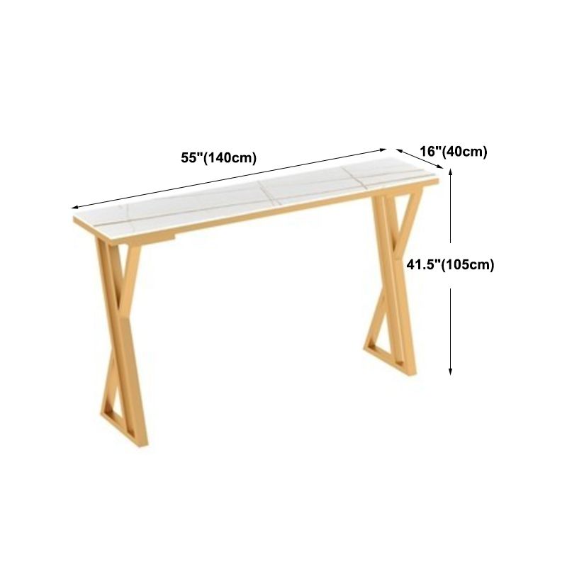 Glam Gold Steel Bar Dining Table with White Faux Marble Top Rectangle Indoor Bistro Table Clearhalo 'Bar Furniture' 'Bar Tables' 'bar_tables' 'furn' 'furn_bar_tables' 'Furniture' 'furniture_bar_tables' 'Kitchen & Dining Furniture' 1200x1200_a33e775c-89b3-4fd7-9dcc-993f7fa2315d