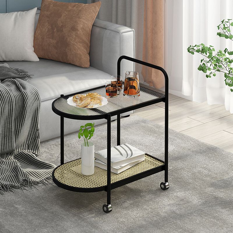 Modern Glass Top Side Table 27.55-inch 4 Legs End Table with Casters