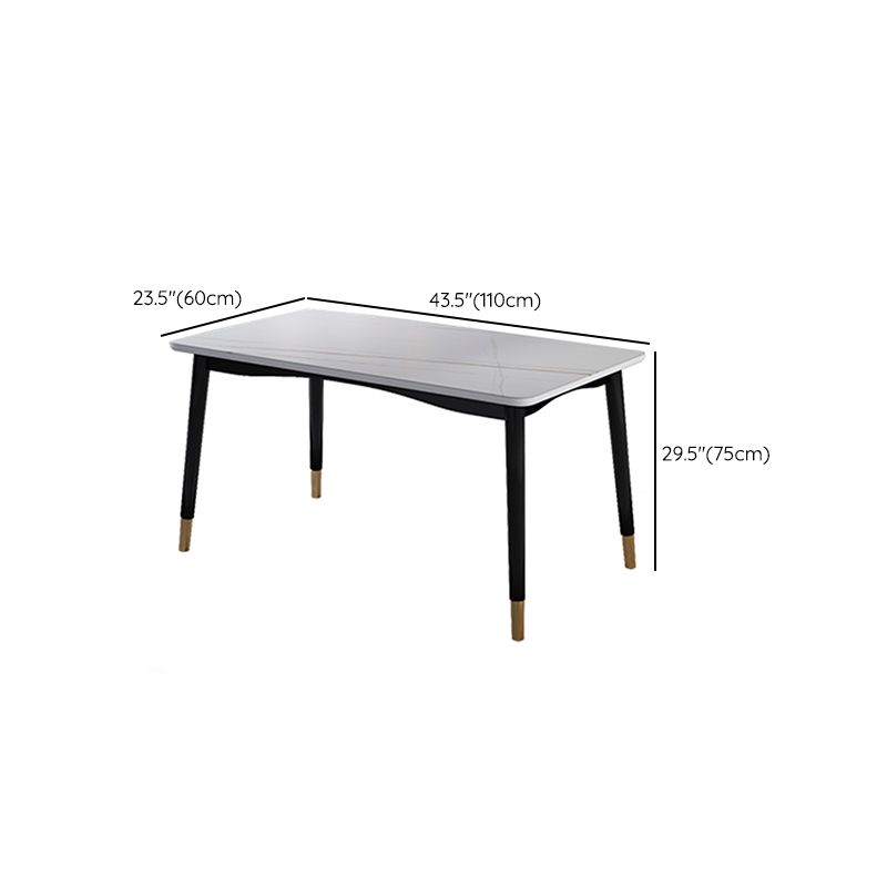 Mesa de comedor de piedra gris rectangular moderna con 4 pies de madera maciza