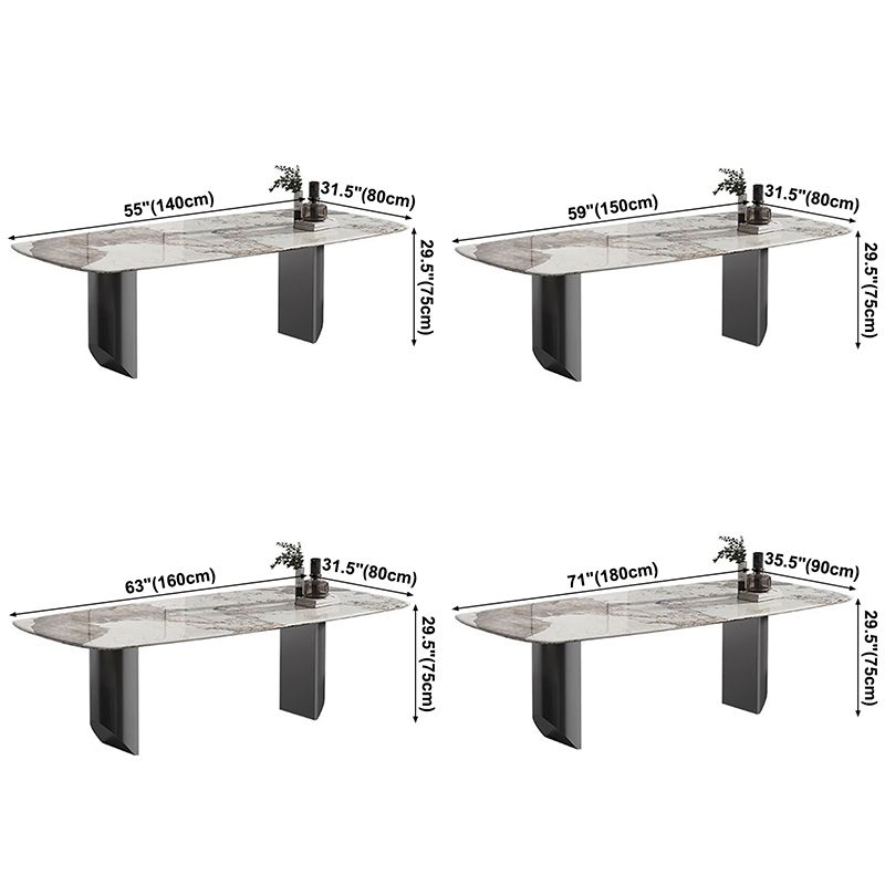 Sintered Stone Dining Table Modern Table in White with Grey Double Pedestal Clearhalo ' dining_table' 'Dining Tables & Seating' 'Dining Tables' 'furn' 'furn_dining_table' 'Furniture' 'furniture_dining_table' 'Kitchen & Dining Furniture' 'kitchen&dining_furn' 'kitchen' 'kitchen_dining_table' 1200x1200_a34380eb-a927-48dd-a239-4baec9cf78dc