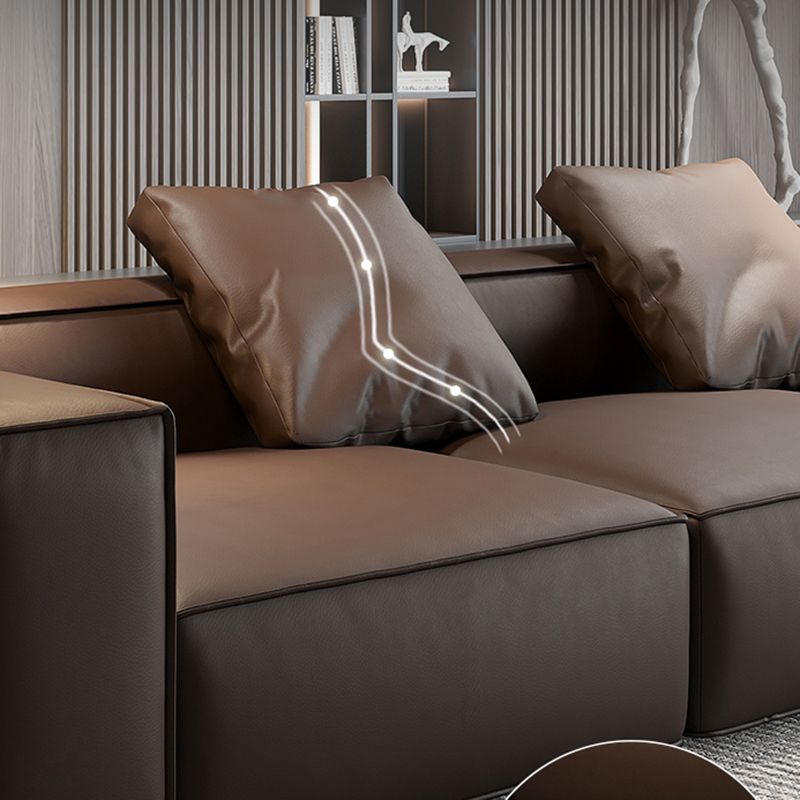 Set sezionale moderno, divano sezionale a braccio quadrato in pelle vera, marrone