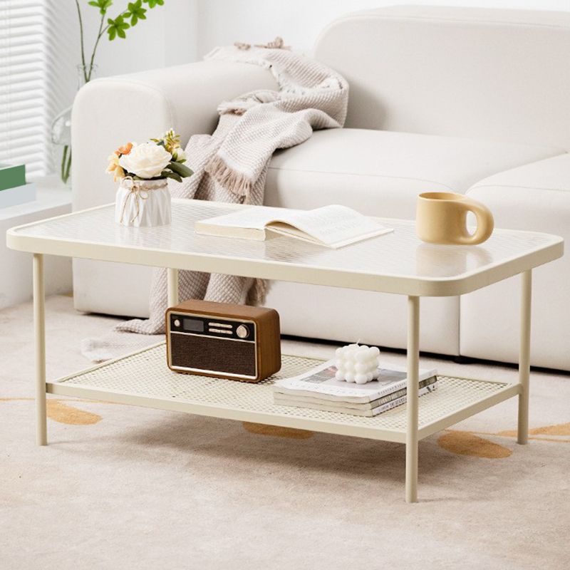 Rectangle Glass Coffee Table 15.75"H Sled Cocktail Table with Shelf Clearhalo 'Coffee & Accent Tables' 'Coffee Tables' 'coffee_tables' 'furn' 'furn_coffee_tables' 'Furniture' 'Living Room Furniture' 1200x1200_a34a1477-2a39-44a0-a601-0eb87819a8b7