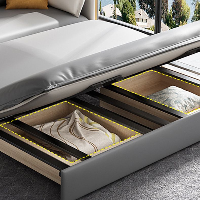 Moderne vierkante armbank Bed Gray Faux Lederen bank met opslag