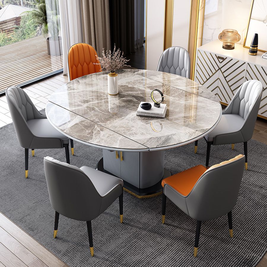 Modern Style Sintered Stone Dining Table Drop-Leaf Round Table with Metal Base Clearhalo ' dining_table' 'Dining Tables & Seating' 'Dining Tables' 'furn' 'furn_dining_table' 'Furniture' 'furniture_dining_table' 'Kitchen & Dining Furniture' 'kitchen&dining_furn' 'kitchen' 'kitchen_dining_table' 1200x1200_a34bad1e-acd0-4f4d-9727-42f543d3c179