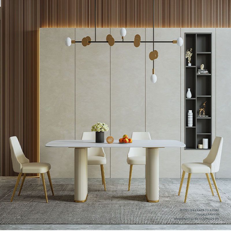 Stone Top Esstisch zeitgenössischer Rechtecktisch mit Schlittenbasis