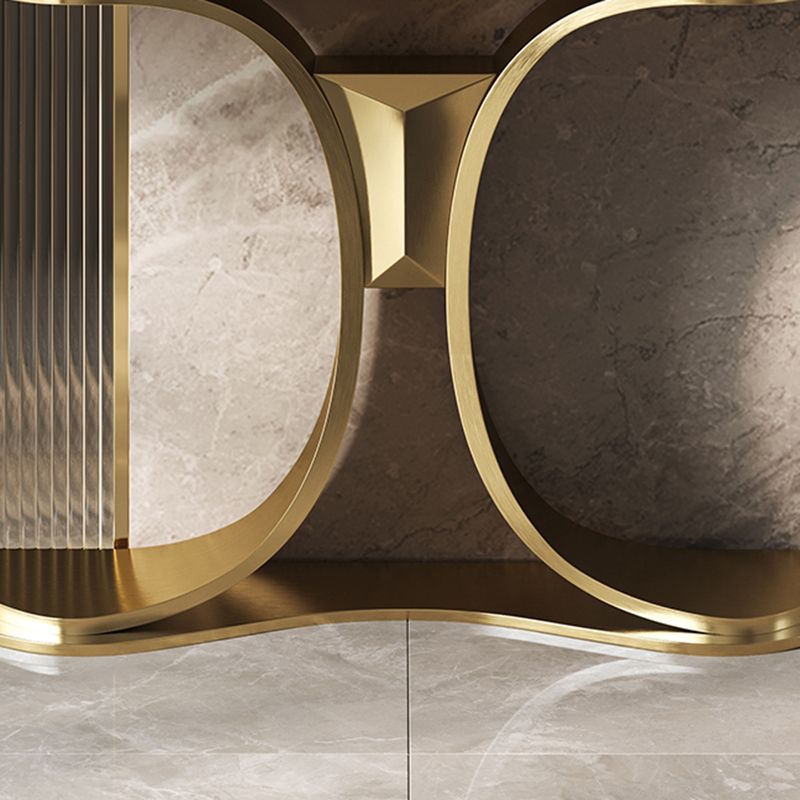 Glam Free Form Console Table with Stainless Steel Bracket for Hall Clearhalo 'Console Tables' 'console_tables' 'Entry & Mudroom Furniture' 'furn' 'furn_console_tables' 'Furniture' 1200x1200_a352bb54-6938-4ee1-807d-5741ccb7a7ca
