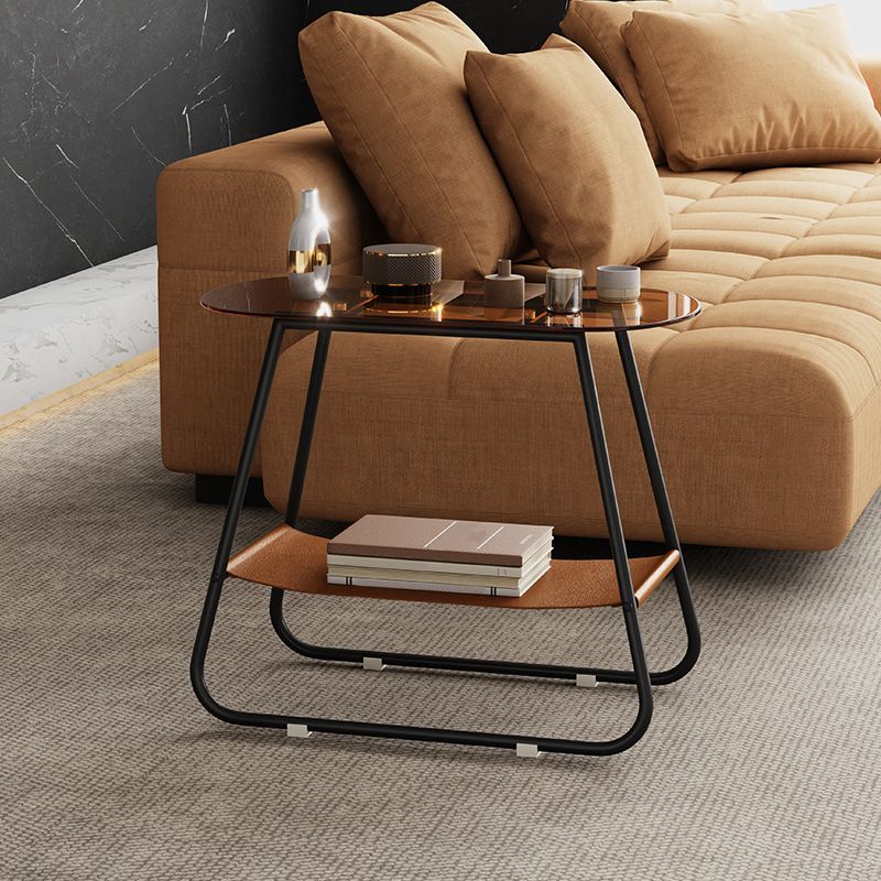 Moderia de vidrio de vidrio de vidrio con almacenamiento de mesa lateral de doble nivel ovalado