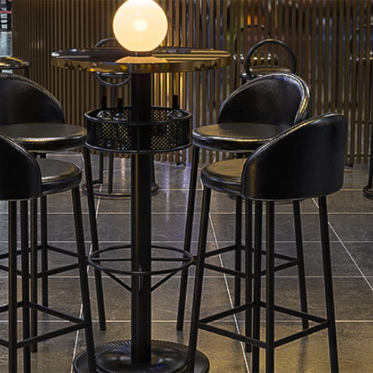 Industrial Style Bar Wine Table Black Bar Dining Table with Storage Clearhalo 'Bar Furniture' 'Bar Tables' 'bar_tables' 'furn' 'furn_bar_tables' 'Furniture' 'Kitchen & Dining Furniture' 1200x1200_a3578544-a3bf-4592-8a93-769b22a1b3df