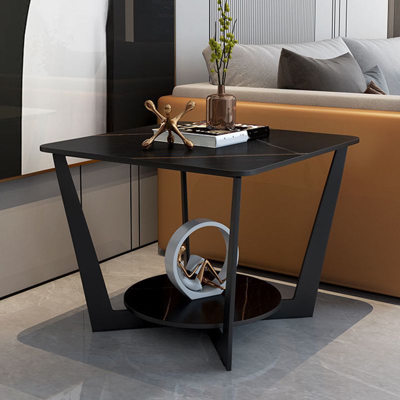 19.6" Tall Metal Cross Legs End Table Faux Marble Square Top Side Table with Shelf