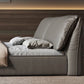 Glam Grey Bed Frame Pine Wood Upholstered Headboard Standard Bed Solid Color