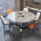 Modern Round Stone Top Dining Table Double Pedestal Metal Base in Grey