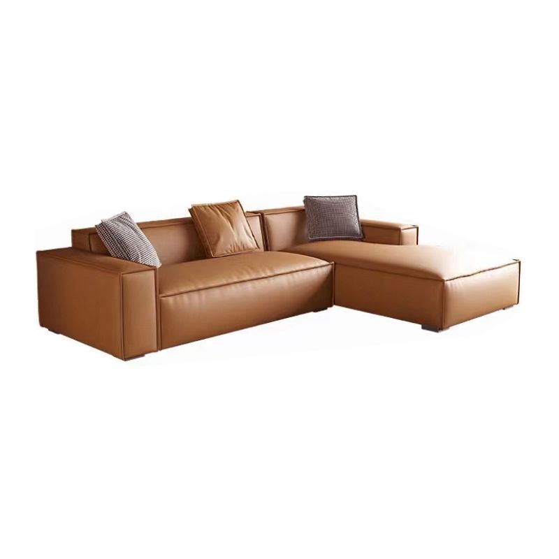 Contemporary Square Arm Sectional Orange Faux Leather Sectional Clearhalo 'furn' 'furn_sectionals' 'Furniture' 'Living Room Furniture' 'Sectionals' 1200x1200_a35e01d6-a1d4-442f-8b23-ece47ba73ccd