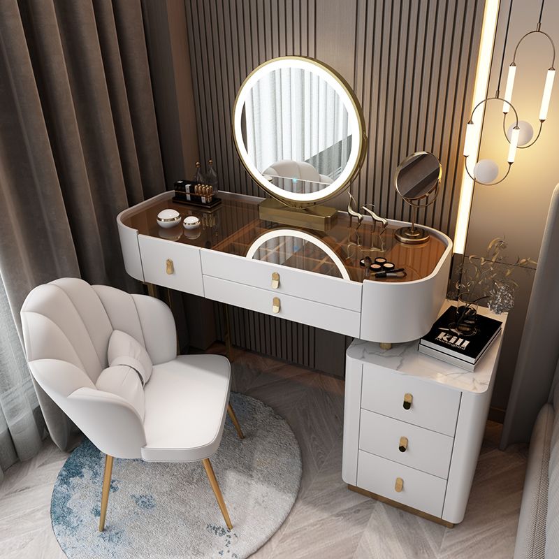 Glass/Stone Top Make-up Vanity Solid Wood Vanity Dressing Table with Storage Drawers