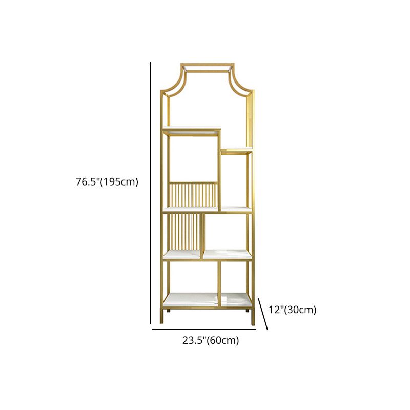 Gold Iron Frame Geometric Bookshelf Vertical Open Bookcase with Manufactured Wood Shelf Clearhalo 'Bookcases' 'furn' 'furn_bookcases' 'Furniture' 'furniture_bookcases' 'Office Furniture' 1200x1200_a3608bd6-1b95-4d11-9610-2f657770ecab