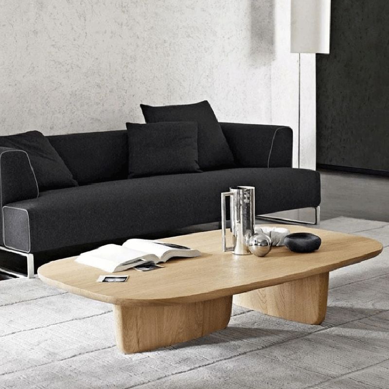 Scandinavian Solid Wood Coffee Cocktail Table with 2 Legs - 15" H