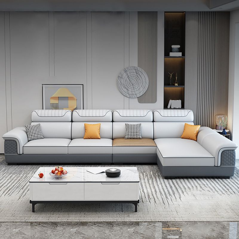 Pillow Top Arm Sewn Pillow Back Nordic Faux Leather Sofa with Chaise - 70.87" D