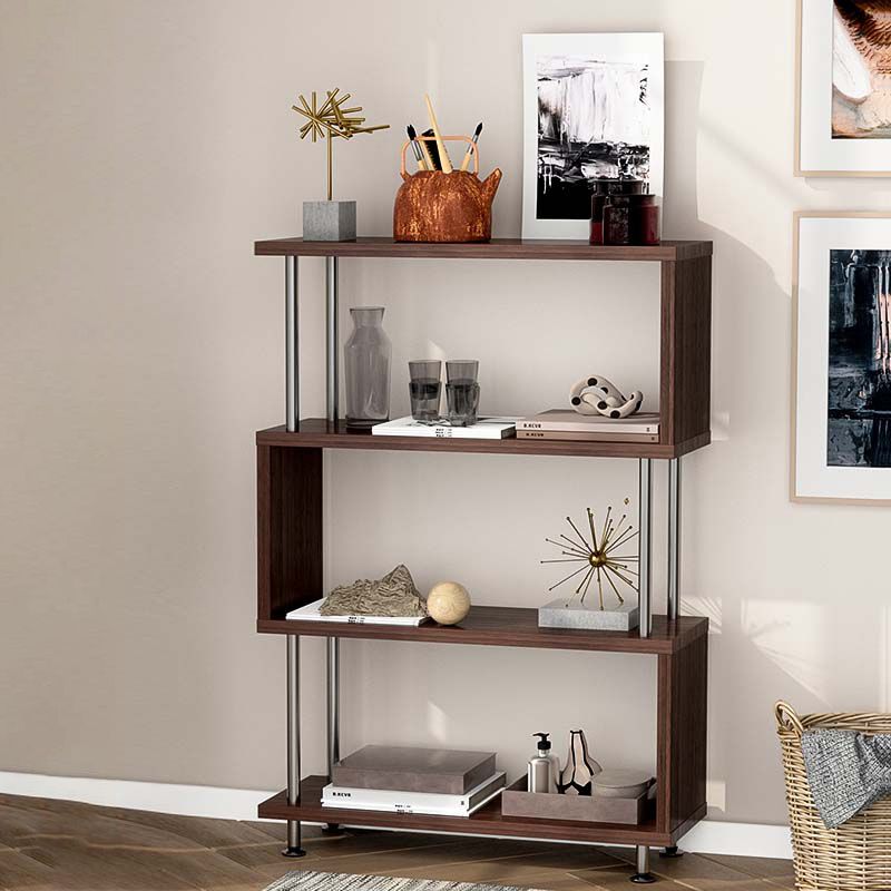 11.81" Wide Engineered Wood Geometric Bookcase Contemporary Metal and Wood Bookcase Clearhalo 'Bookcases' 'furn' 'furn_bookcases' 'Furniture' 'Office Furniture' 1200x1200_a3660da9-962f-4060-89a7-3856c3870fb9