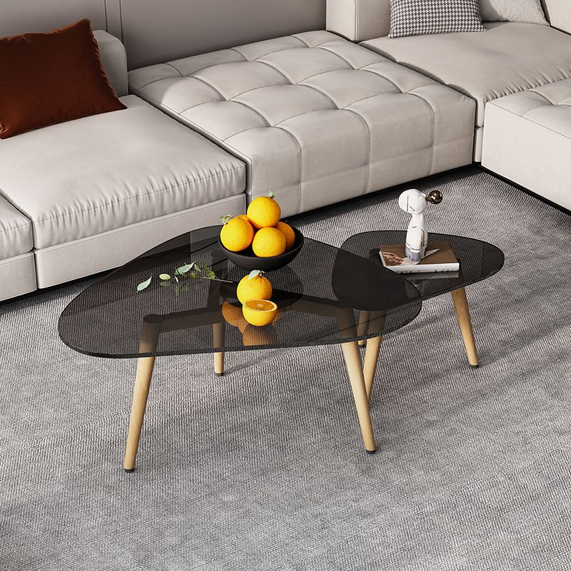 Wood and Glass 3 Legs Coffee Table Modern Triangle Clear Table
