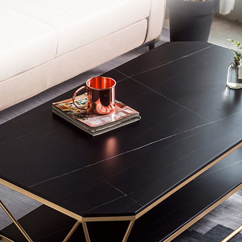 Glam Slate Coffee Table Gold Frame Coffee or End Table, 17.71" Tall Clearhalo 'Coffee & Accent Tables' 'Coffee Tables' 'coffee_tables' 'furn' 'furn_coffee_tables' 'Furniture' 'Living Room Furniture' 1200x1200_a36a9973-adfe-4abb-9de6-4b3612a7eb6d