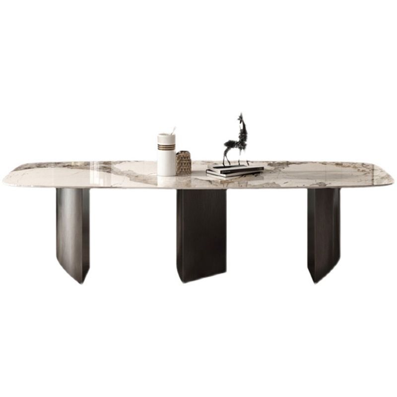 Modern Sintered Stone Rectangle Dining Set Standard Height Black Legs Home Use Dining Set Clearhalo 'Dining Room Sets' 'Dining Tables & Seating' 'dining_room_set' 'furn' 'furn_dining_room_set' 'Furniture' 'furniture_dining_room_set' 'Kitchen & Dining Furniture' 'kitchen&dining_furn' 'kitchen' 1200x1200_a3721eb6-b16c-4f28-be5a-2197c9552054