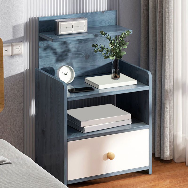 Mesa de madera dormitorio de almacenamiento abierto nocturno con cajón