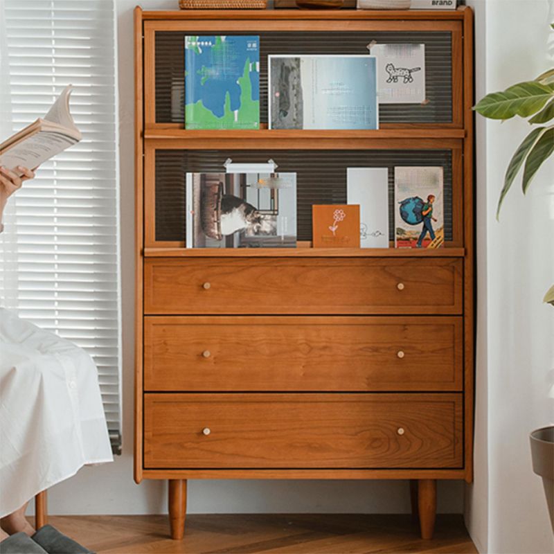 Modern Side Cabinet Solid Wood 49.6" Tall Side Cabinet with Glass Top Clearhalo 'Cabinets & Chests' 'cabinets_chests' 'furn' 'furn_cabinets_chests' 'Furniture' 'Living Room Furniture' 1200x1200_a37532e2-b4d9-40ca-9a7b-4cda552a54f2