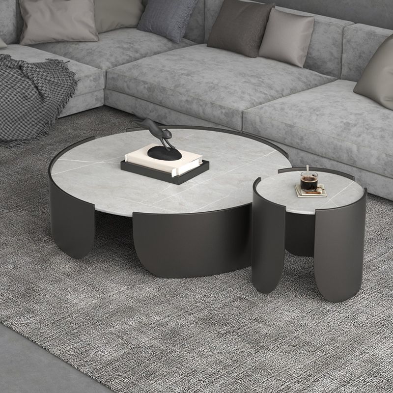 Modern Style White/black Rock Slab Top Round Metal Craft Coffee Table Clearhalo 'Coffee & Accent Tables' 'Coffee Tables' 'coffee_tables' 'furn' 'furn_coffee_tables' 'Furniture' 'Living Room Furniture' 1200x1200_a37c0406-dbbf-4b2b-8805-eb2aa9c34f03