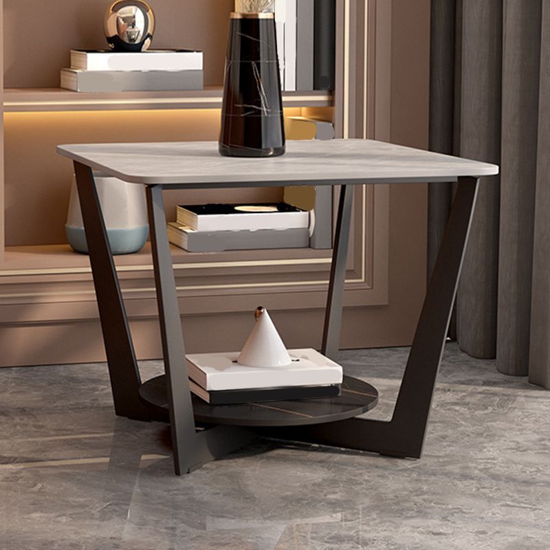 Cross Table Base Design Black Metal Base Marble Table Top Square Side Table