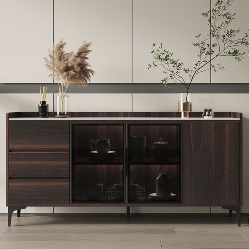 Credenza de comedor de parador de buffet de madera sólida contemporánea con luces LED
