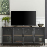 Enclosed Storage TV Stand Console Industrial Wood and Metal TV Media Stand