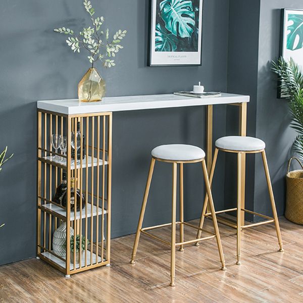 Tavolo da barra top in legno massiccio rettangolo tavolo da pub glam con conservazione in metallo