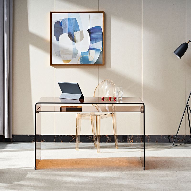 29 "H Bureau d'écriture contemporain Bureau de bureau brun en verre rectangulaire