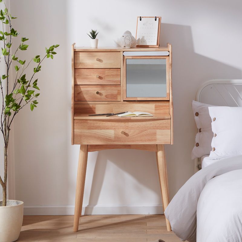 Scandinavian Dressing Table with Mirror and 4-Drawers Solid Wood