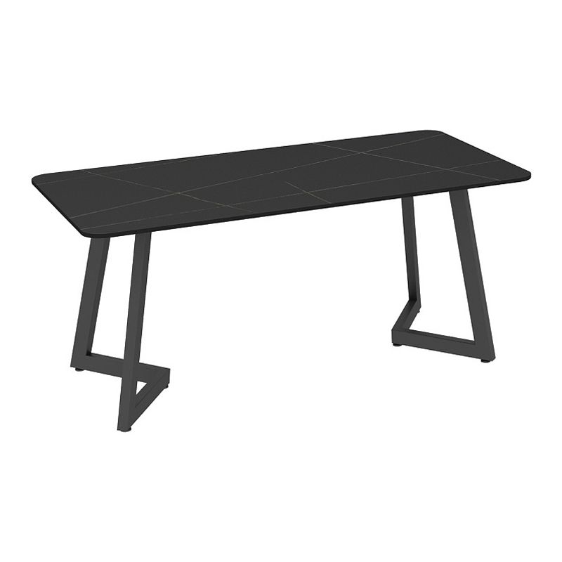 Industrial Style Dining Table Black Sintered Stone Table with Metal Base