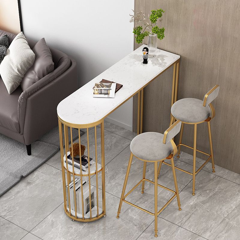 Glam Specialty White Bar Table Faux Marble Pedestal Bar Height Pub Table with Shelves