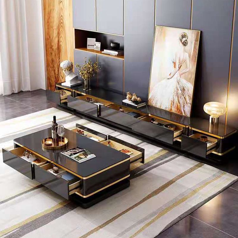 Glass Top Media Console for Living Room Glam Polish Finish TV Media Stand Clearhalo 'furn' 'furn_tv_stands_entertainment_centers' 'Furniture' 'Living Room Furniture' 'TV Stands & Entertainment Centers' 'TV Stands & Media Storage Furniture' 'tv_stands_entertainment_centers' 1200x1200_a394a56e-7a23-47d4-9c9c-185099836be3