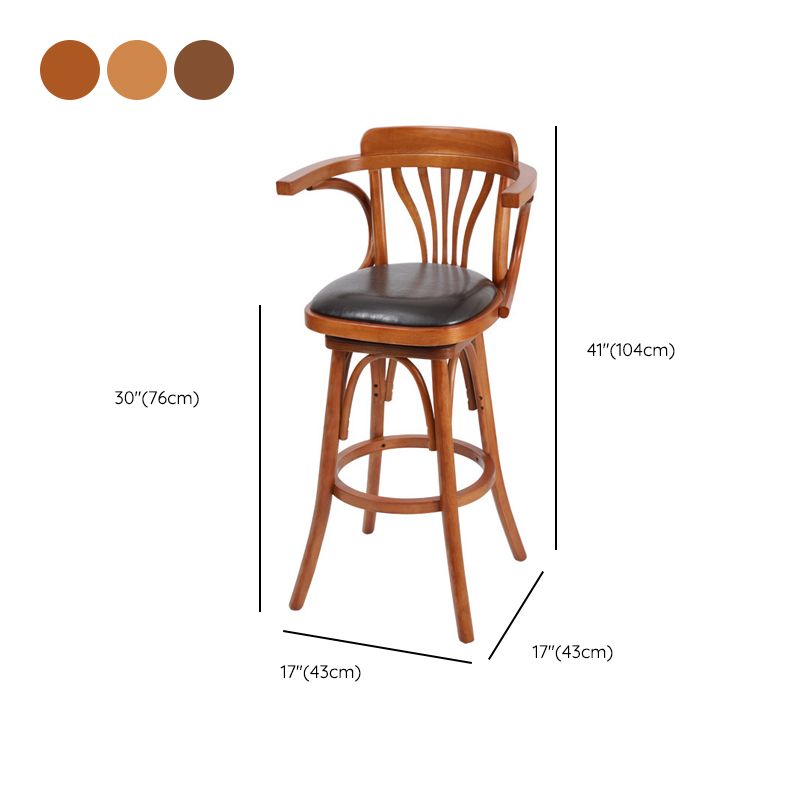 Industrial Armed Bar Stools Oak Wood Dining Stool with Footrest Clearhalo 'Bar Furniture' 'Bar Stools' 'bar_stools' 'furn' 'furn_bar_stools' 'Furniture' 'Kitchen & Dining Furniture' 1200x1200_a39718a5-24a7-451c-bf69-72ac7d5beb80
