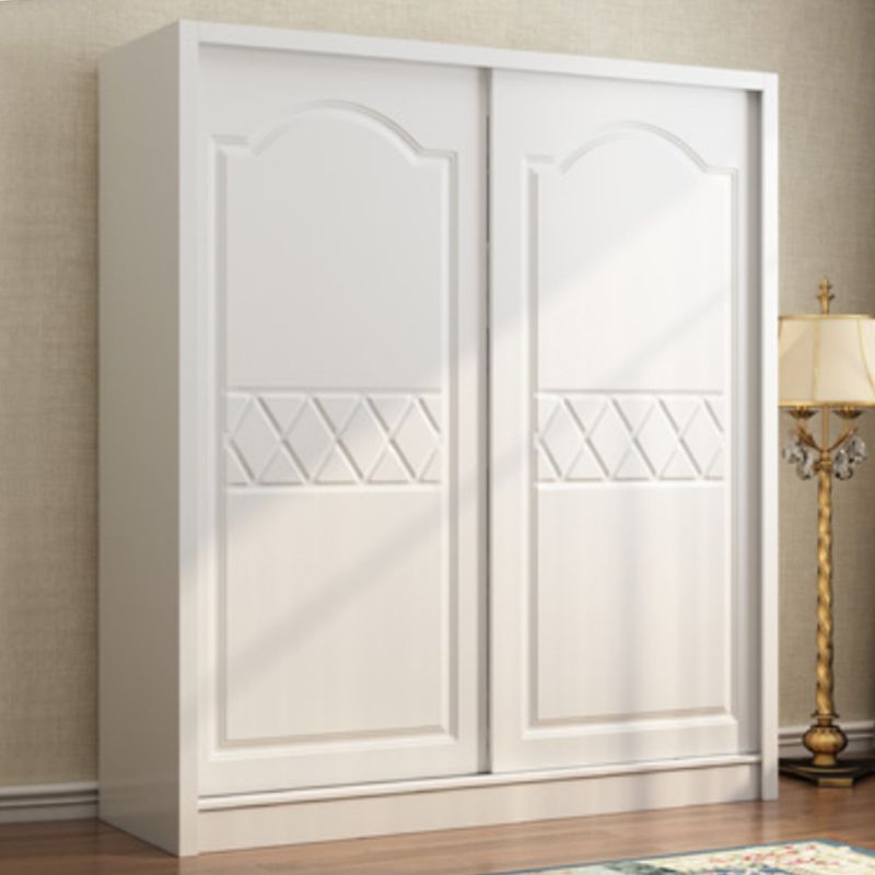 White Wardrobe Closet with Drawer Engineered Wood Wardrobe Armoire