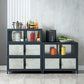 Sideboard in metallo blu con porte di vetro moderno server da pranzo con armadi