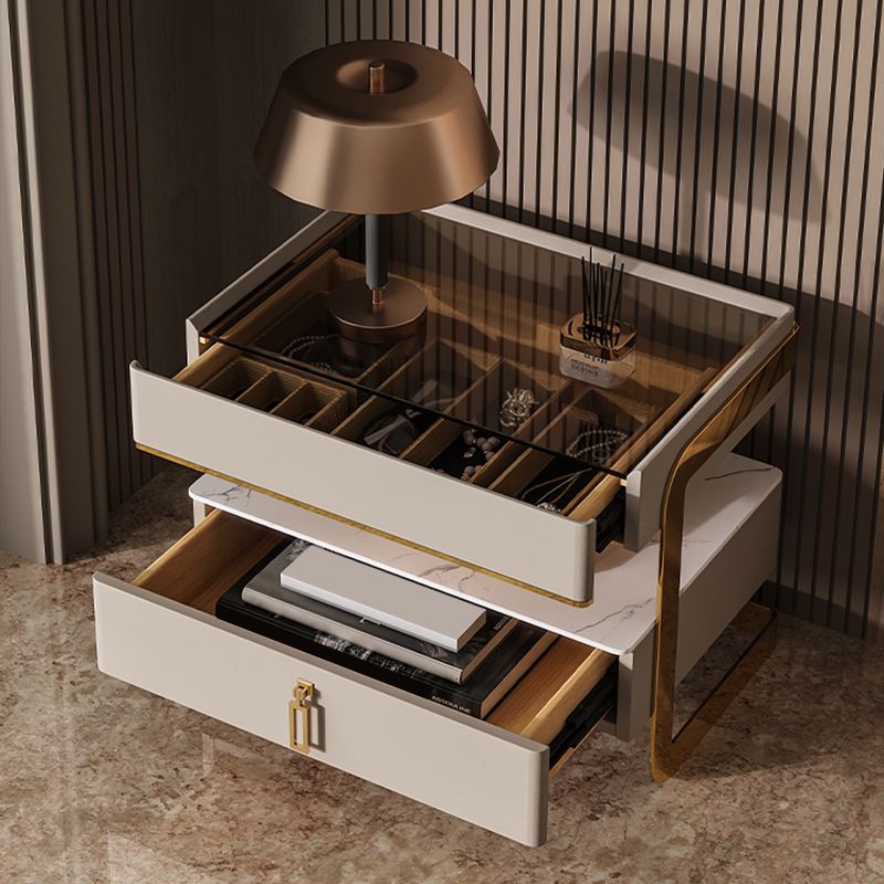 Top de table de chevet de 18 pouces H Lit Top en verre ouvert des jambes 1-Drawer incluse la table de nuit